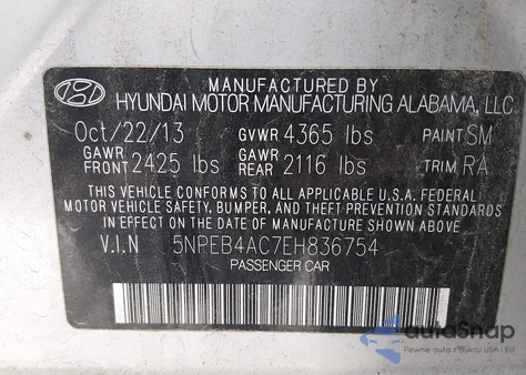 2014 Hyundai Sonata Gls from USA, damaged, VIN 5NPEB4AC7EH836754